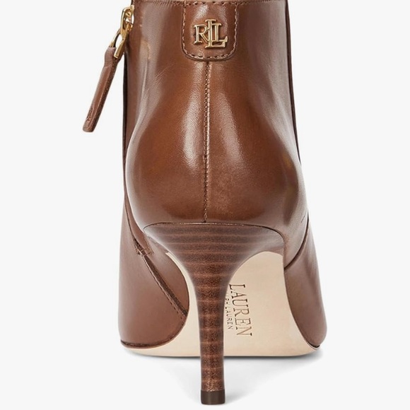 Lauren Ralph Lauren Lizie Boots/ Bootie Tan Leather Side Zip Sz US 7.5 EU 38.5 - Picture 2 of 14